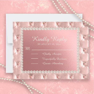Roze Satin Pearls Quinceañera RSVP Briefkaart