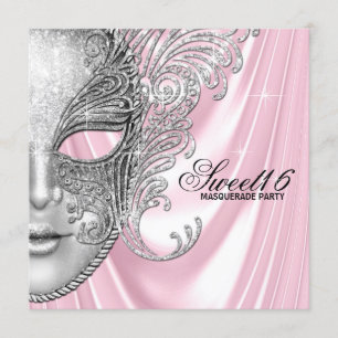 Roze Satin Sweet 16 Masquerade Party Kaart