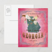Roze Save The Date - Georgia kaart met mooie vogel (Voorkant / Achterkant)