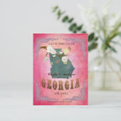 Roze Save The Date - Georgia kaart met mooie vogel (Staand voorkant)