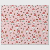 Roze Scandi-kerstgnomen Cadeaupapier (Vlak)