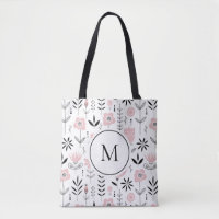 Roze Scandinavisch Bloempatroon Monogram
