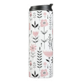 Roze Scandinavisch Bloempatroon Monogram Thermosbeker (Gedraaid links)