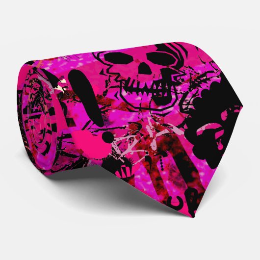 Roze Scenester schedel Graffiti Stropdas (Opgerold)