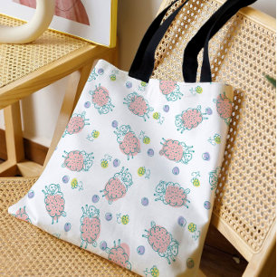Roze schaap met bloemen & bessen - Leuke patroon Draagtas