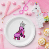 Roze Schaats Cat. Papieren Bordje (Feest)