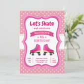 Roze Schaats Kinderen Verjaardag Kaart (Staand voorkant)