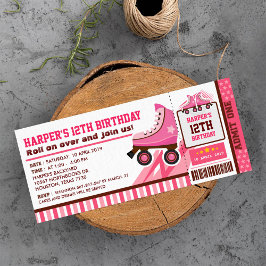 Roze Schaats van Roller Sport Ticket Pass Birthday Kaart