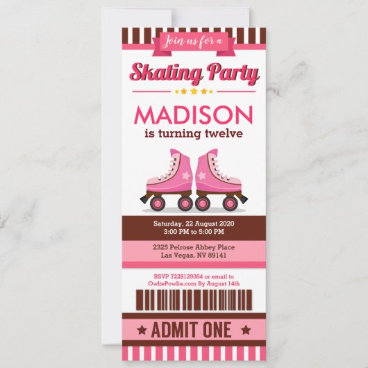 Roze Schaats van Roller Sport Ticket Pass Birthday Kaart (Voorkant)