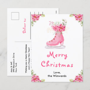 Roze schaatsen Kerstmis Feestdagenkaart