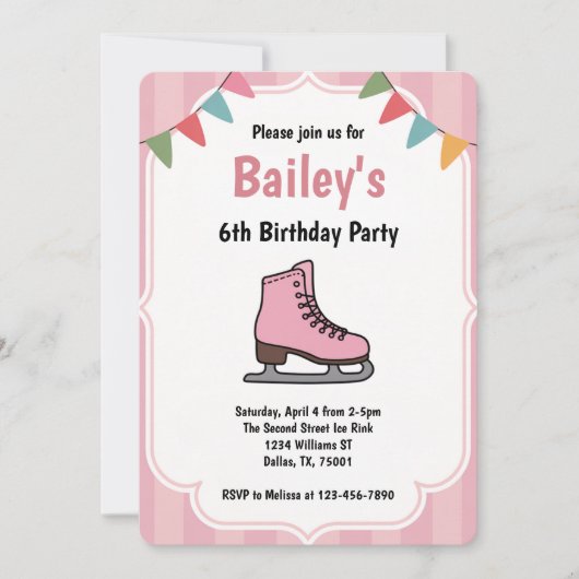 Roze schaatsen verjaardag kaart (Voorkant)