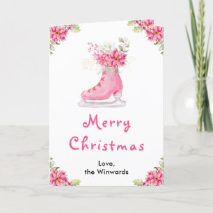 Roze schaatsen Vrolijk Kerstfeest Feestdagen Kaart