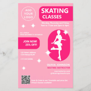 Roze schaatslessen flyer