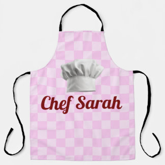 Roze Schachbrett Motief Op Maat Gemaakte Chef Naam Schort