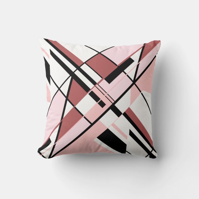 Roze schaduwen zwart op wit diagonaal hoekontwerp kussen (Voorkant)