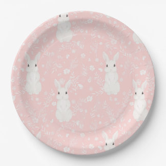 Roze schattig konijntje meisje papieren bordje