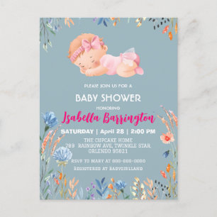 Roze Schattige Baby Meisje Bloemen baby shower kin Briefkaart