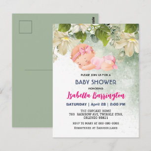 Roze Schattige Baby Meisje Daisy Flowers baby show Briefkaart