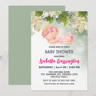 Roze Schattige Baby Meisje Daisy Flowers baby show Kaart