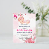 Roze Schattige Baby Meisje Roos bloemen baby showe Briefkaart (Staand voorkant)