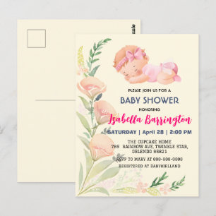 Roze Schattige Baby Meisje tulp bloemen baby showe Briefkaart