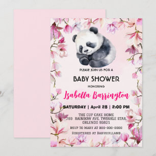 Roze Schattige baby Panda bloemetjes baby shower k Kaart