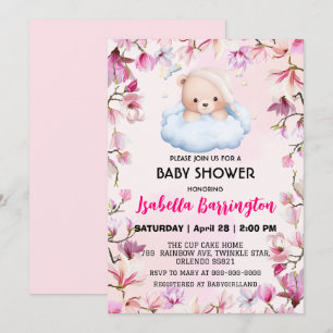 Roze Schattige Beer pyjama bloemen baby shower kin Kaart