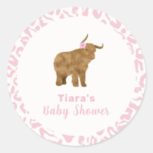 Roze Schattige Boho Holy Koe Bloemen Meisje Baby s Ronde Sticker