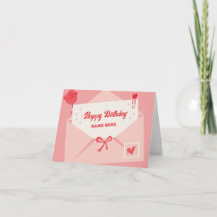 Roze schattige brief verjaardag kaart