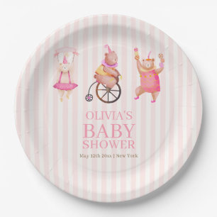 Roze Schattige Circus Carnaval Teddy Bear Baby sho Papieren Bordje