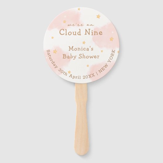 Roze Schattige Cloud Nine Meisje Baby shower Handwaaier (Voorkant)