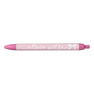 Roze Schattige Coquette Bow Monogram Zwarte Inkt Pen