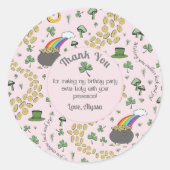 Roze, Schattige & Curvy St. Patrick's Day Bedankt Ronde Sticker (Voorkant)