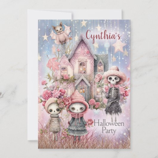 Roze Schattige Halloween Feestuitnodiging Kaart (Voorkant)