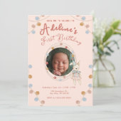 Roze schattige kinderen verjaardag kaart (Staand voorkant)