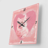 Roze  Schattige Kitten Hart Vierkante Muur Klok (Hoek)