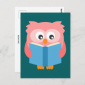 Roze schattige leesuil briefkaart (Voorkant / Achterkant)