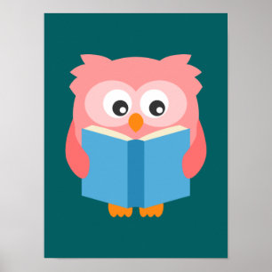 Roze schattige leesuil poster