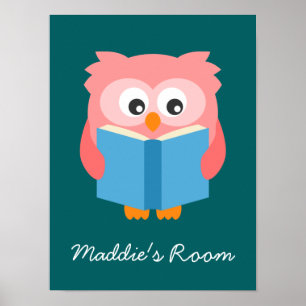Roze schattige leesuil poster