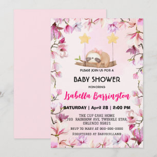 Roze Schattige luiaard zoet droombloem baby shower Kaart