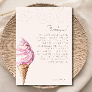 Roze Schattige Minimal Waterverf Ice Cream Baby sh Bedankkaart