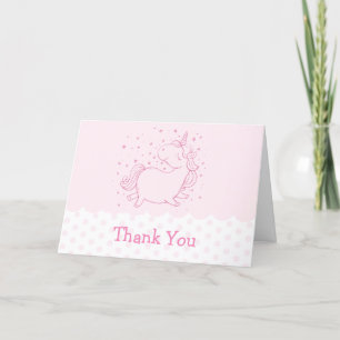 Roze Schattige Modern Polka Dot Eenhoorn Baby show Bedankkaart