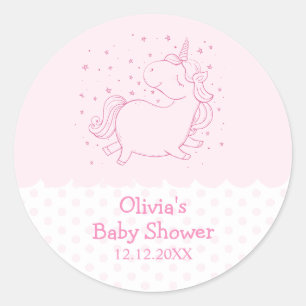 Roze Schattige Modern Polka Dot Eenhoorn Baby show Ronde Sticker