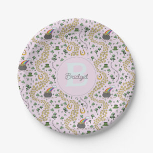 Roze Schattige n' Curvy Shamrocks Baby Naam St Pat Papieren Bordje