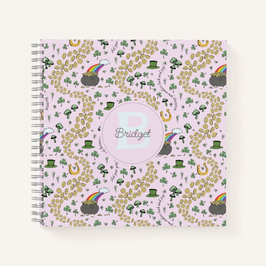 Roze Schattige n' Curvy St Patricks Day Shamrocks  Notitieboek (Voorkant)