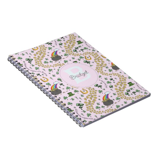 Roze Schattige n' Curvy St Patricks Day Shamrocks  Notitieboek (Rechterzijde)
