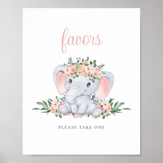 Roze Schattige Olifant Meisje Baby shower Favors S Poster (Voorkant)