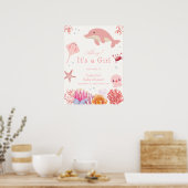 Roze Schattige Onder Zee Dolfijn Baby shower Welko Poster (Keuken)