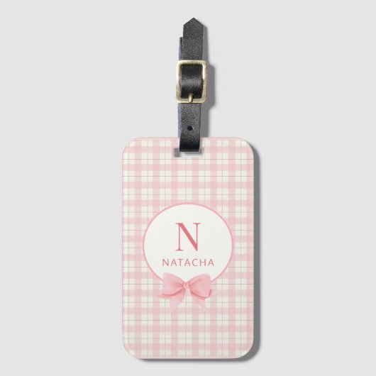 Roze Schattige Plaid Gingham Bagagelabel (Voorkant (verticaal))