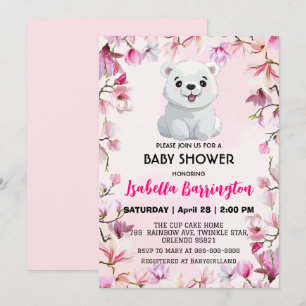 Roze Schattige Polar Beer wilde bloemen baby showe Kaart